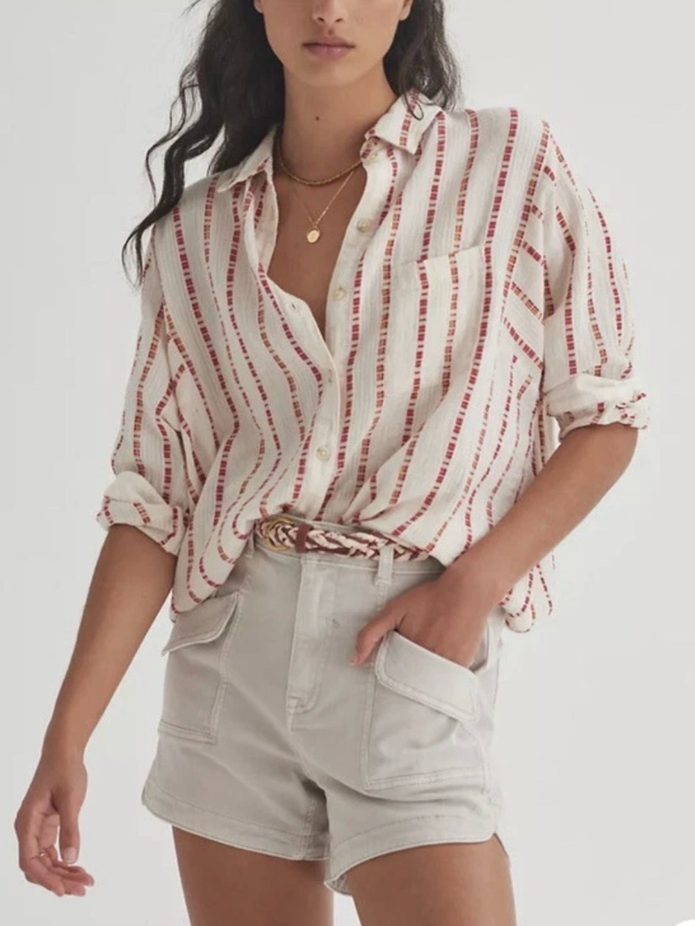 Anthropologie Pilcro Ultra High Rise Denim Utility Light Sand Color Shorts SZ 28